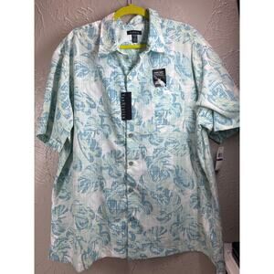 Van Heusen Green Blue Oasis Print Silky Dress Shirt‎ Mens Size XXL 18-18.5 NWT